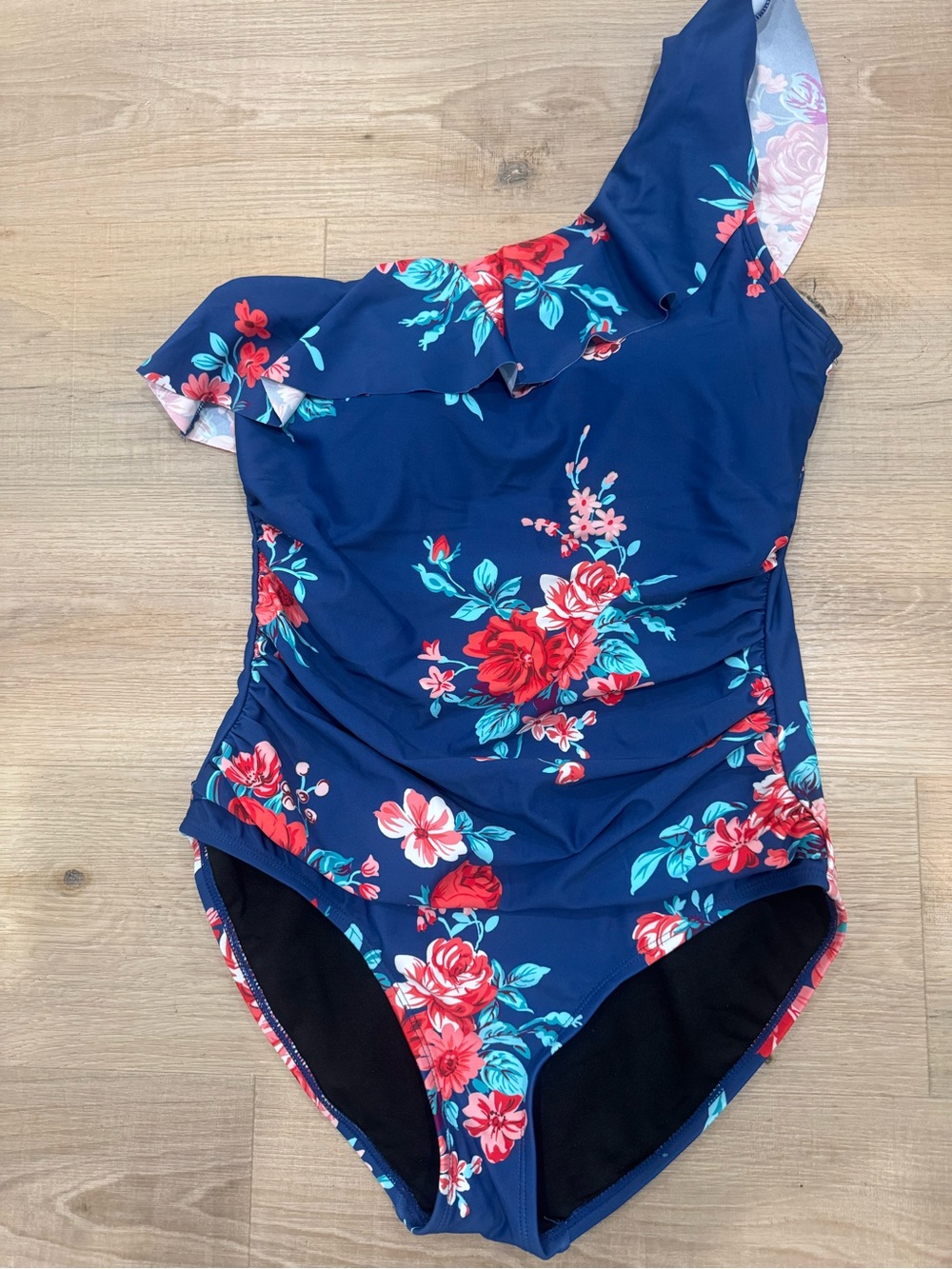 Women’s  Navy Floral One-Shoulder Swimsuit